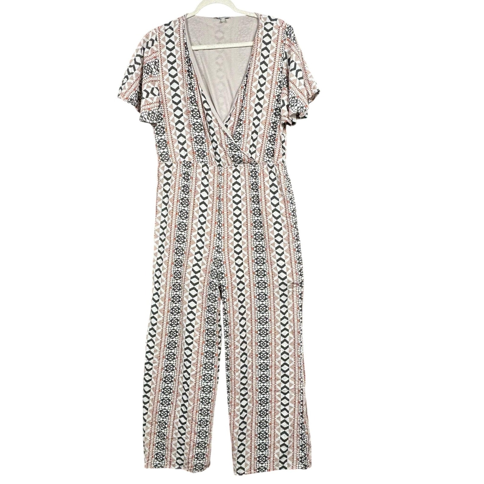 Jodifl Jumpsuit Womens Large Multicolor Geometric Print Wide Leg Surplice Rayon